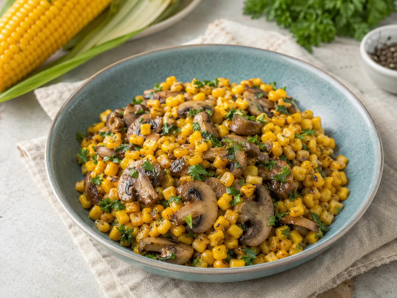 Кукуруза с шампиньонами