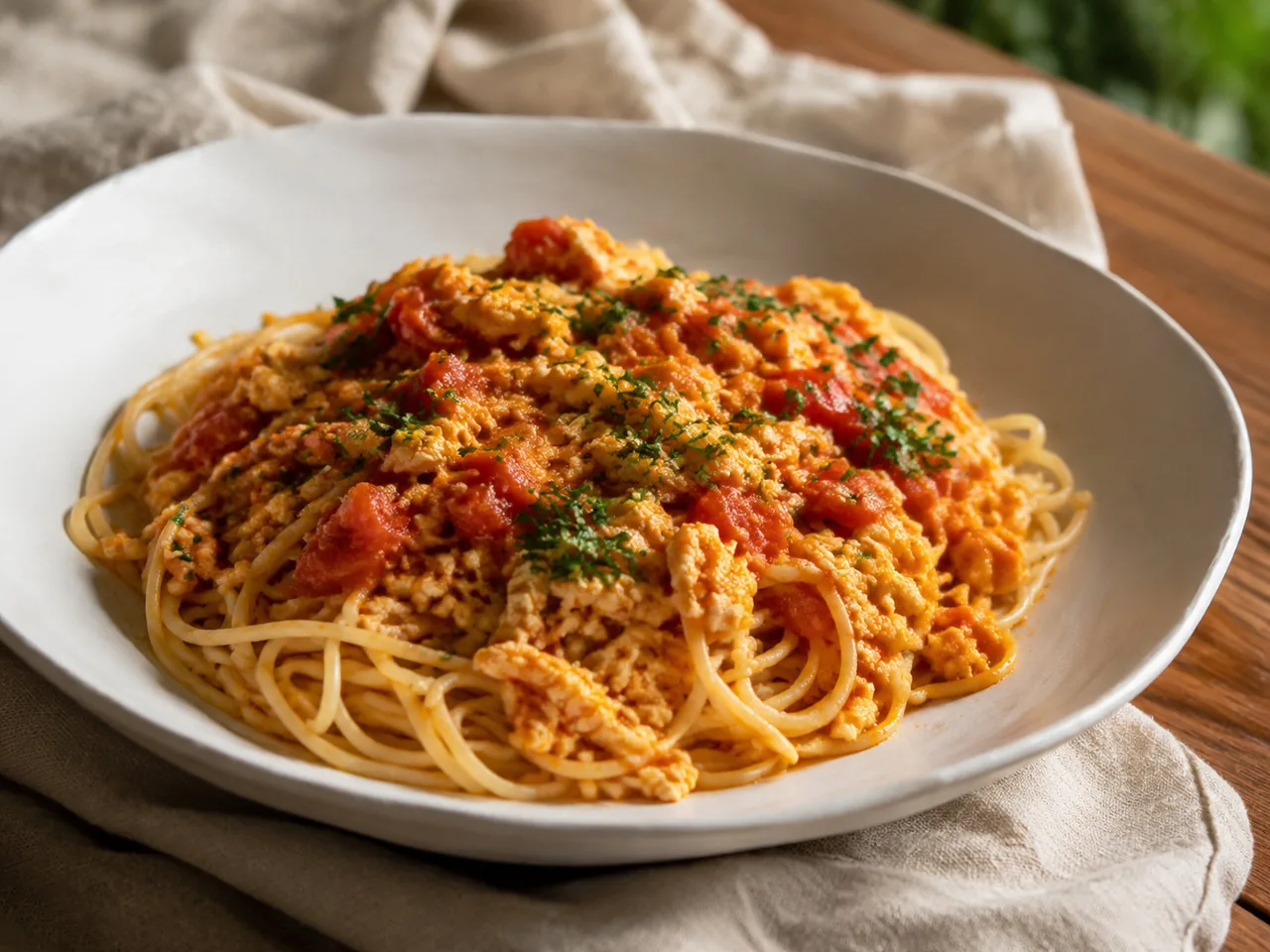 Макароны с яичным фаршем