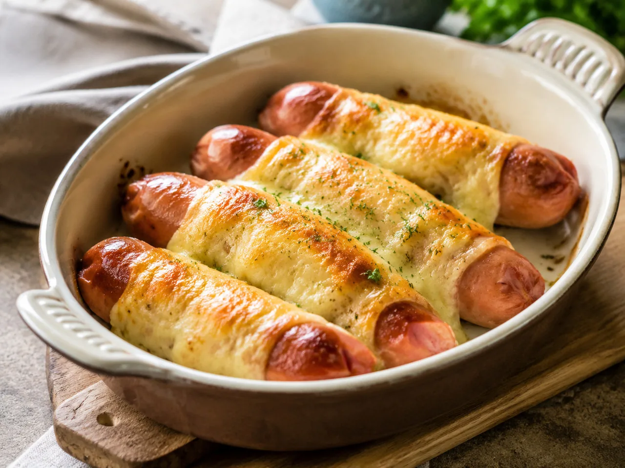 Сосиски, запеченные с сыром