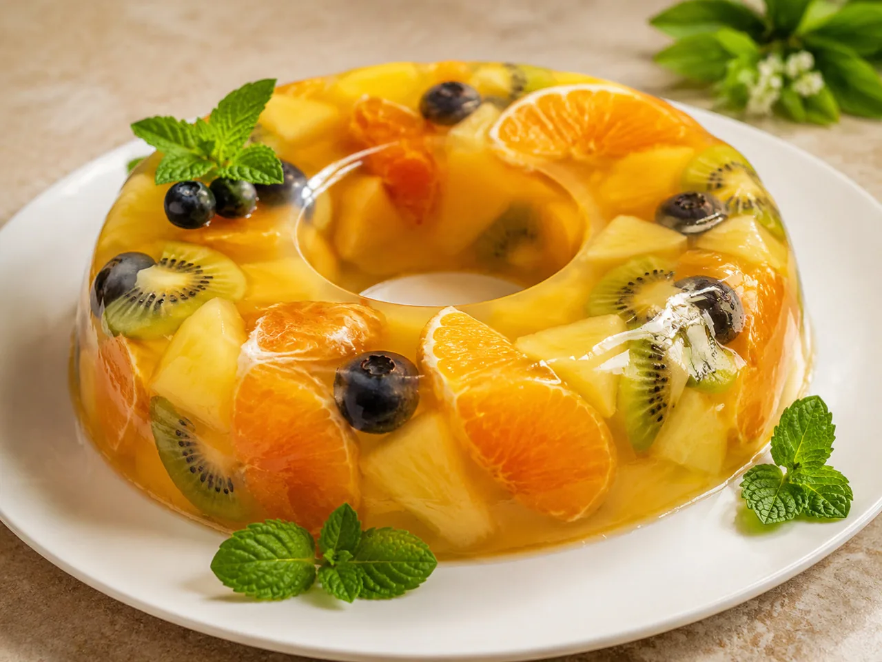 Желе лимонное с фруктами