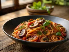 Макароны в томате с грибами