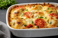 Пельмени, запеченные с помидорами и сыром